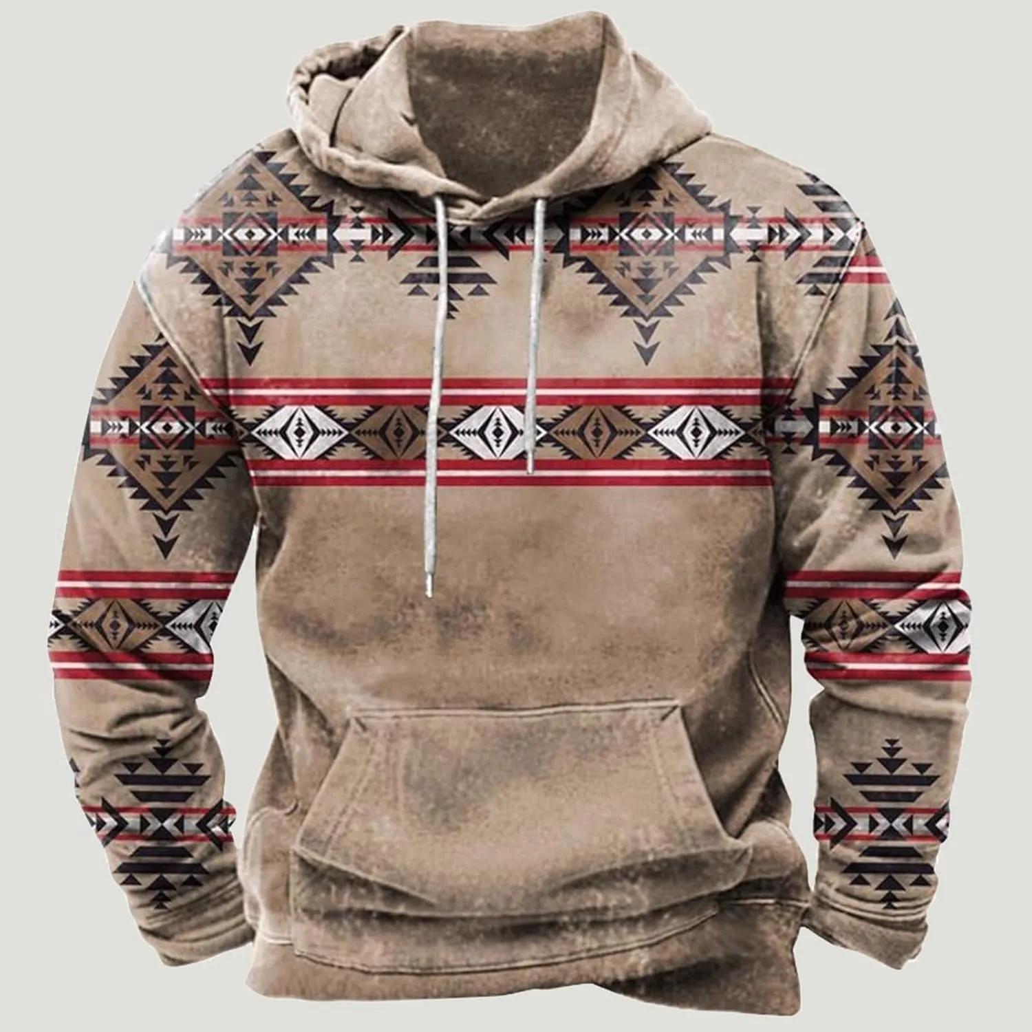 Mens Tribal Aztec Hoodie Retro Vintage Western Ethnic Print Casual Sweatshirt Fall Winter Drawstring Hoodies Pullover