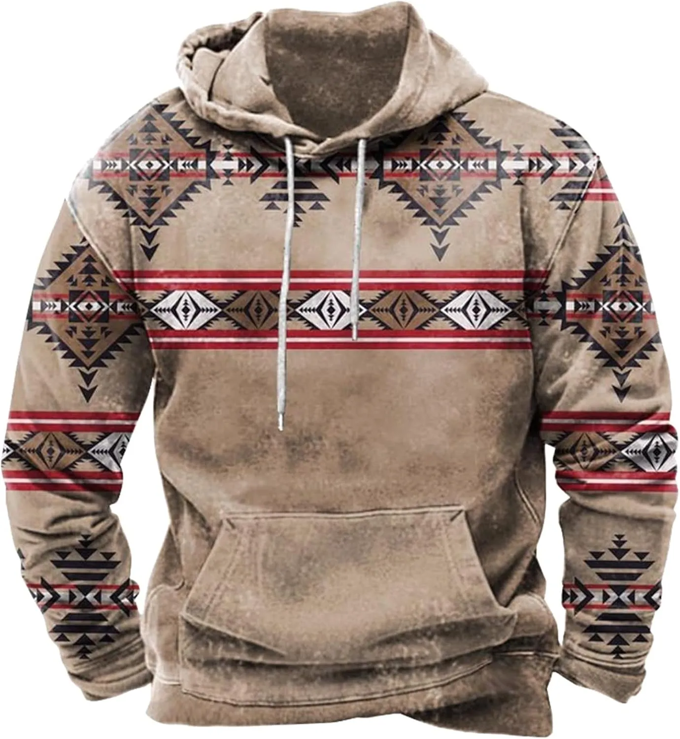 Mens Tribal Aztec Hoodie Retro Vintage Western Ethnic Print Casual Sweatshirt Fall Winter Drawstring Hoodies Pullover