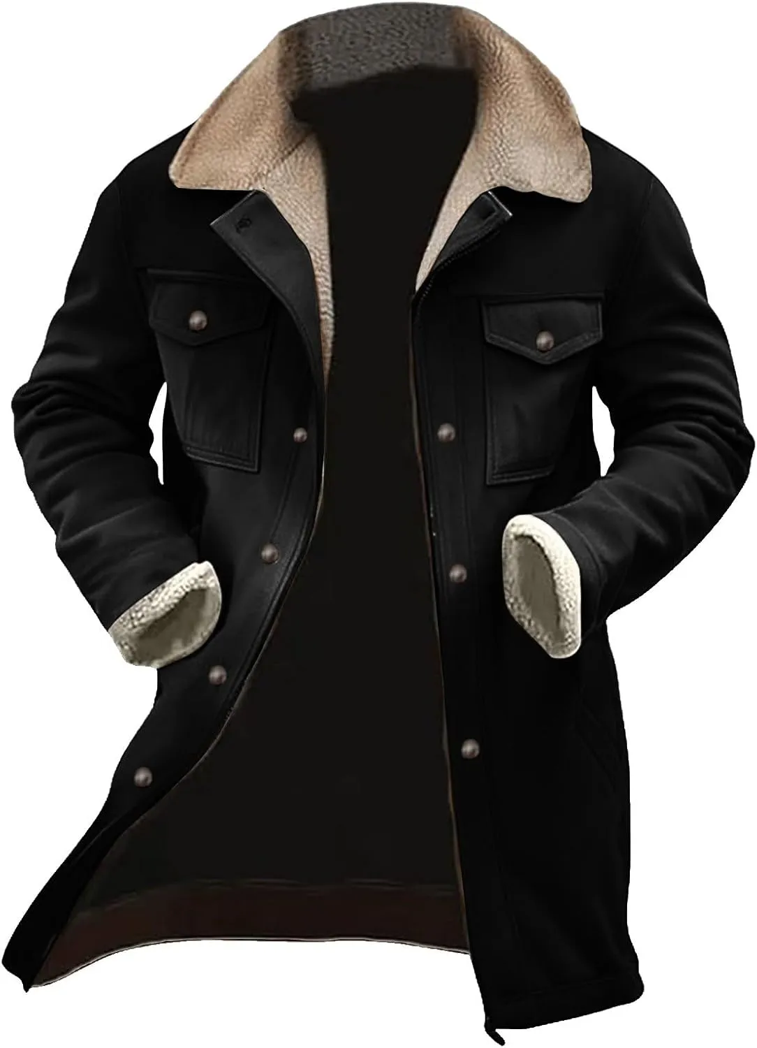 Men's Vintage Suede Jacket Plush Collar Coats Faux Leather Jacket Men Zip Up Motorcycle Jacket Coats Retro Tops