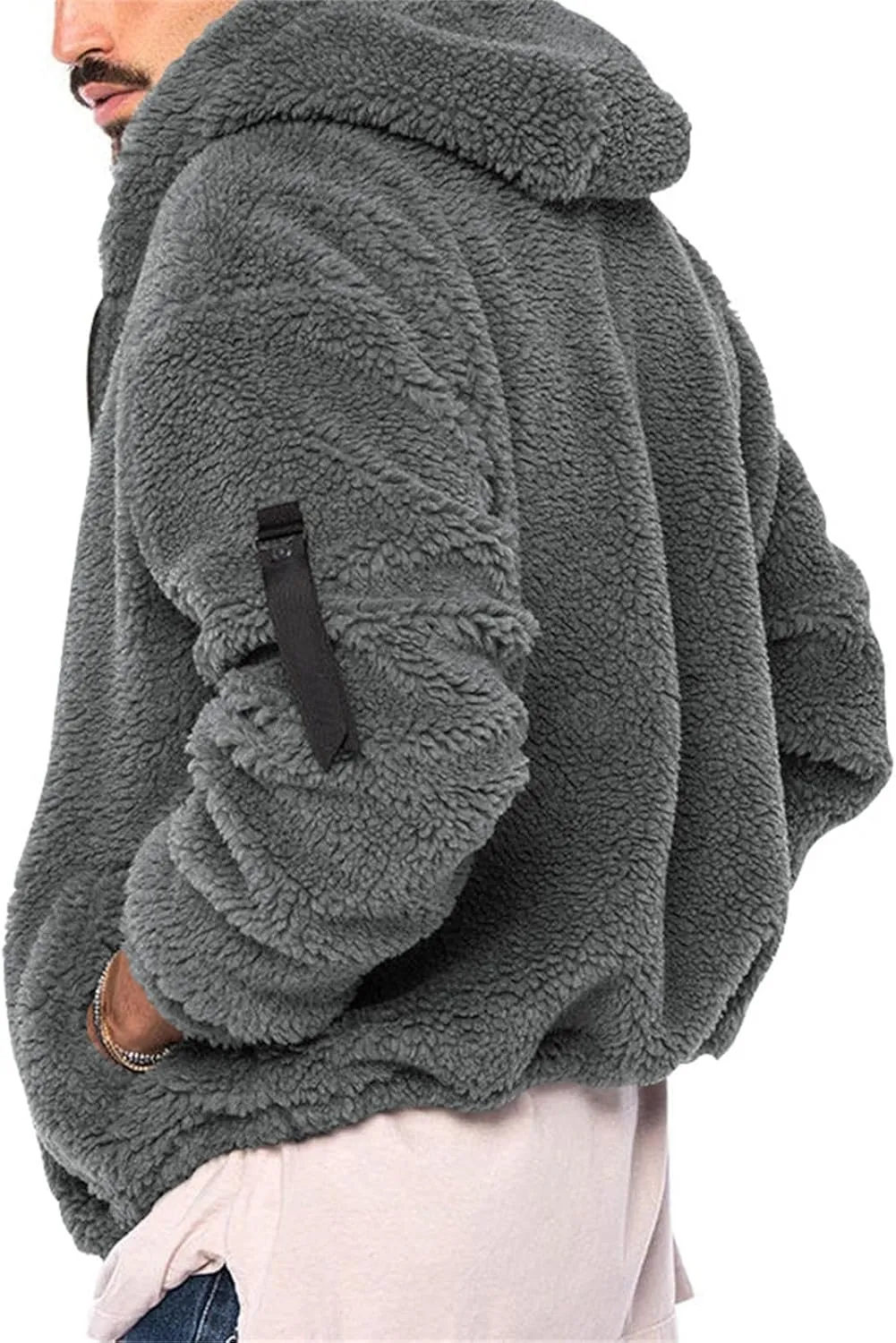 Mens Warm Fleece Sweater Hoodie Jacket Sherpa Coat with Fuzzy Lining Sportswear Hoodie Sweatshirt with Pockets