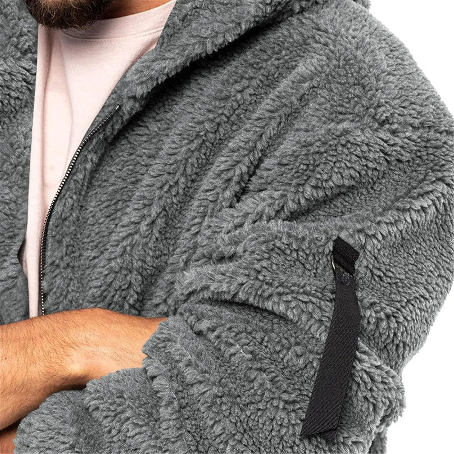 Mens Warm Fleece Sweater Hoodie Jacket Sherpa Coat with Fuzzy Lining Sportswear Hoodie Sweatshirt with Pockets
