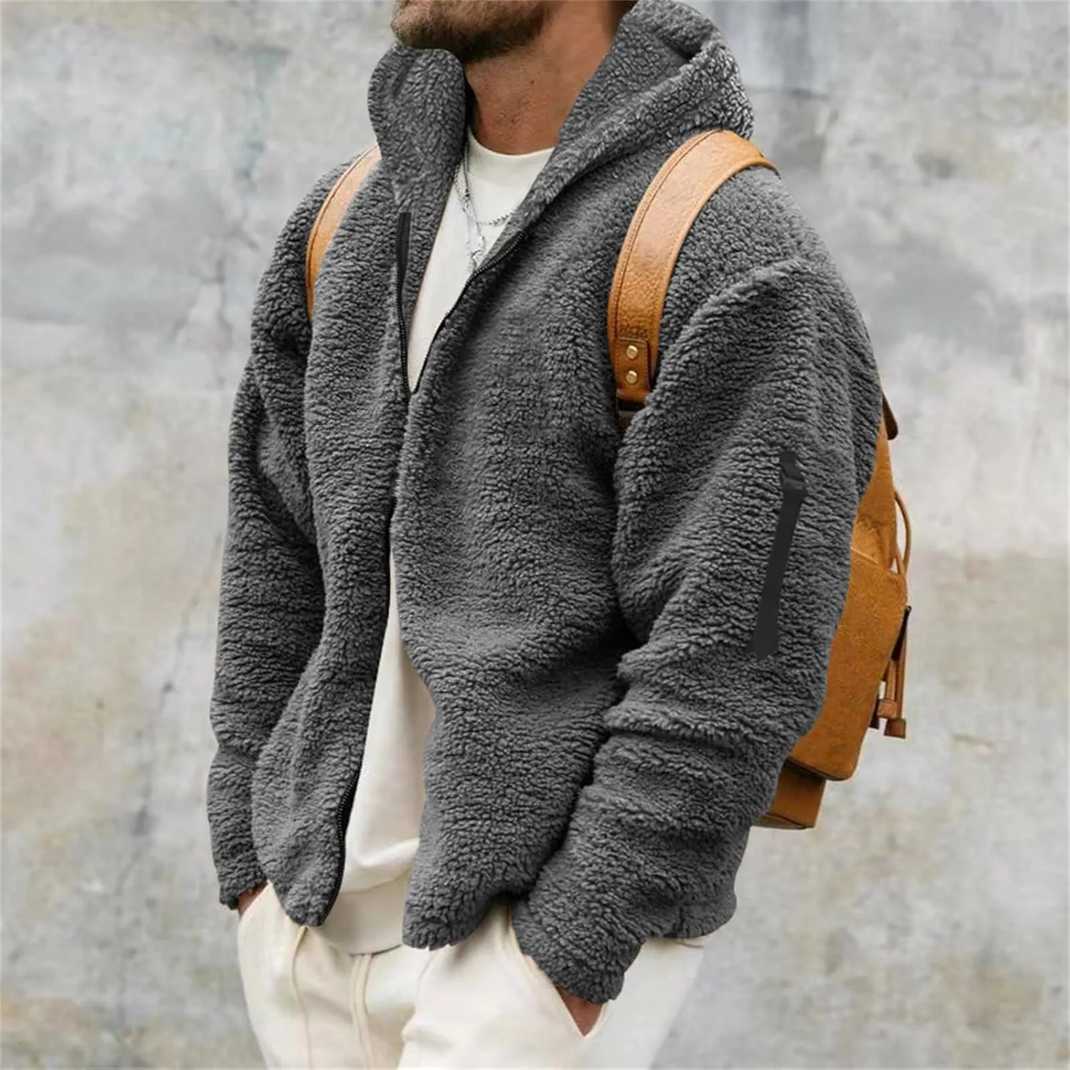 Mens Warm Fleece Sweater Hoodie Jacket Sherpa Coat with Fuzzy Lining Sportswear Hoodie Sweatshirt with Pockets