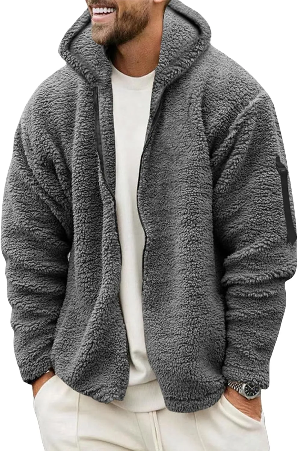 Mens Warm Fleece Sweater Hoodie Jacket Sherpa Coat with Fuzzy Lining Sportswear Hoodie Sweatshirt with Pockets