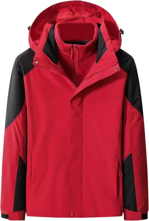 Men's Waterproof 3 in 1 Ski Jackets Winter Windproof Hooded Snow Coat Warm Fleece Detachable Hiking Jacket with Inner