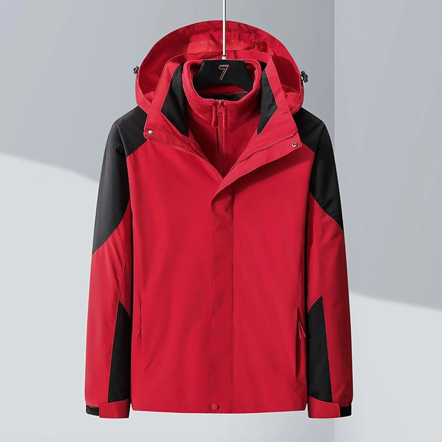 Men's Waterproof 3 in 1 Ski Jackets Winter Windproof Hooded Snow Coat Warm Fleece Detachable Hiking Jacket with Inner