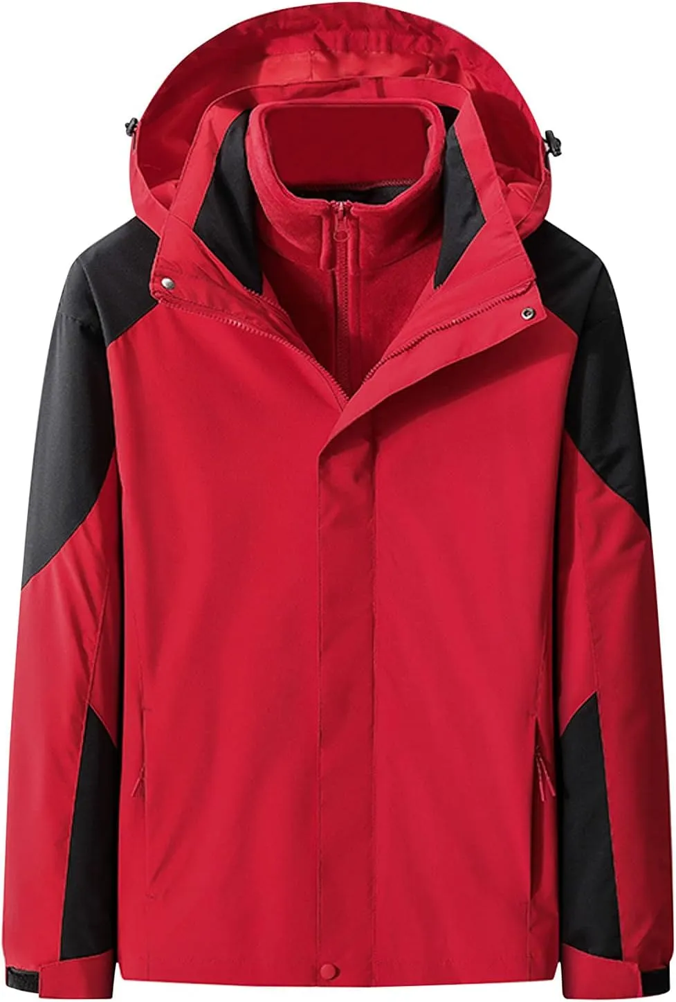 Men's Waterproof 3 in 1 Ski Jackets Winter Windproof Hooded Snow Coat Warm Fleece Detachable Hiking Jacket with Inner
