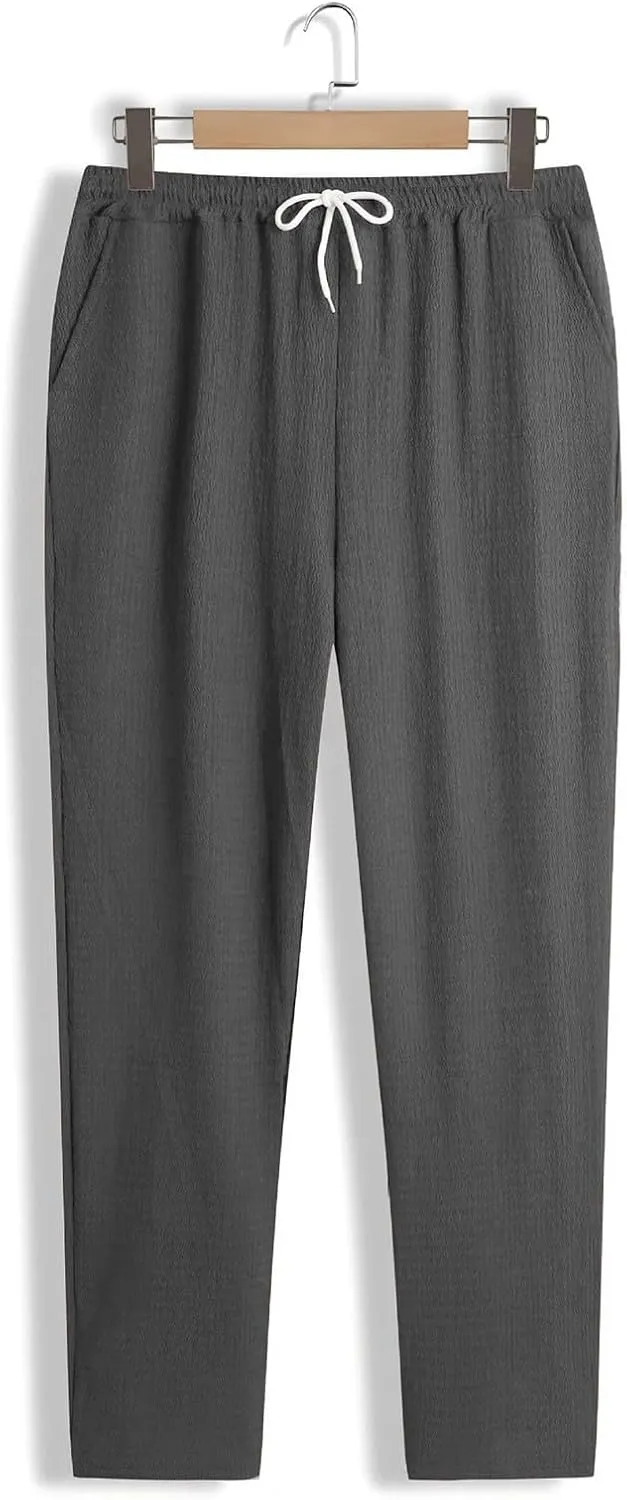 Men's Wide Leg Pants Lace up Elastic Waist Loose Comfy Sweatpant Plus Size Fashion Baggy Dressy Casual Trouser
