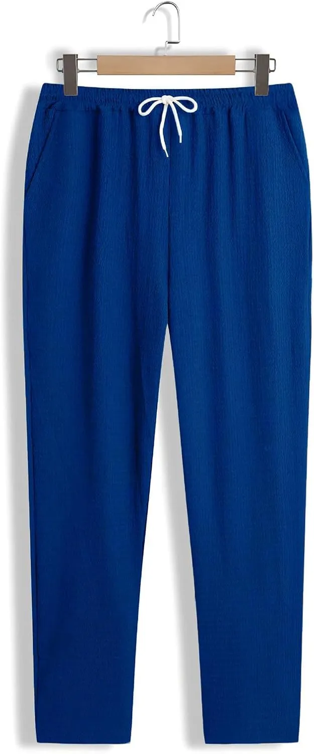 Men's Wide Leg Pants Lace up Elastic Waist Loose Comfy Sweatpant Plus Size Fashion Baggy Dressy Casual Trouser