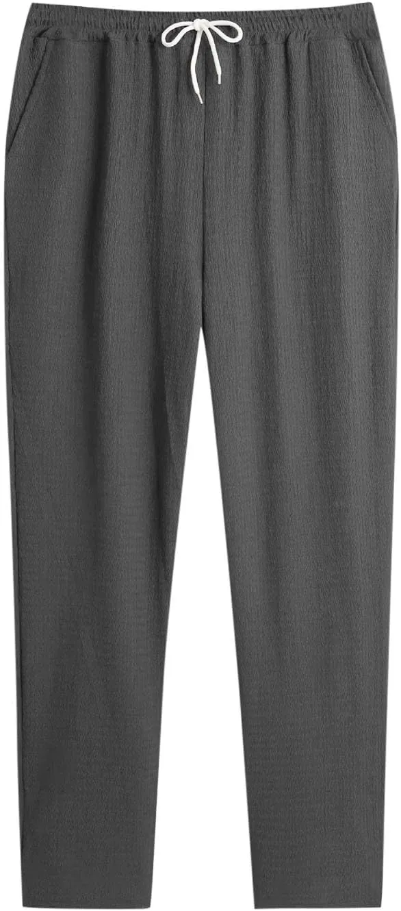 Men's Wide Leg Pants Lace up Elastic Waist Loose Comfy Sweatpant Plus Size Fashion Baggy Dressy Casual Trouser