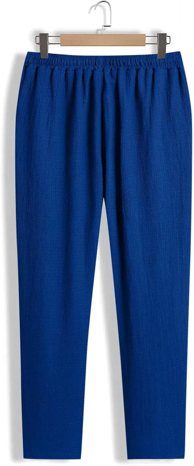 Men's Wide Leg Pants Lace up Elastic Waist Loose Comfy Sweatpant Plus Size Fashion Baggy Dressy Casual Trouser