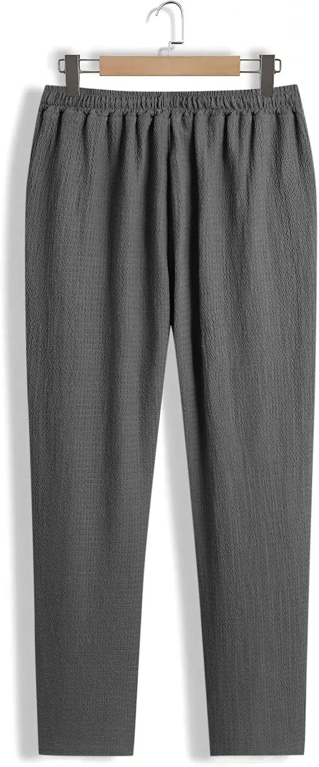 Men's Wide Leg Pants Lace up Elastic Waist Loose Comfy Sweatpant Plus Size Fashion Baggy Dressy Casual Trouser
