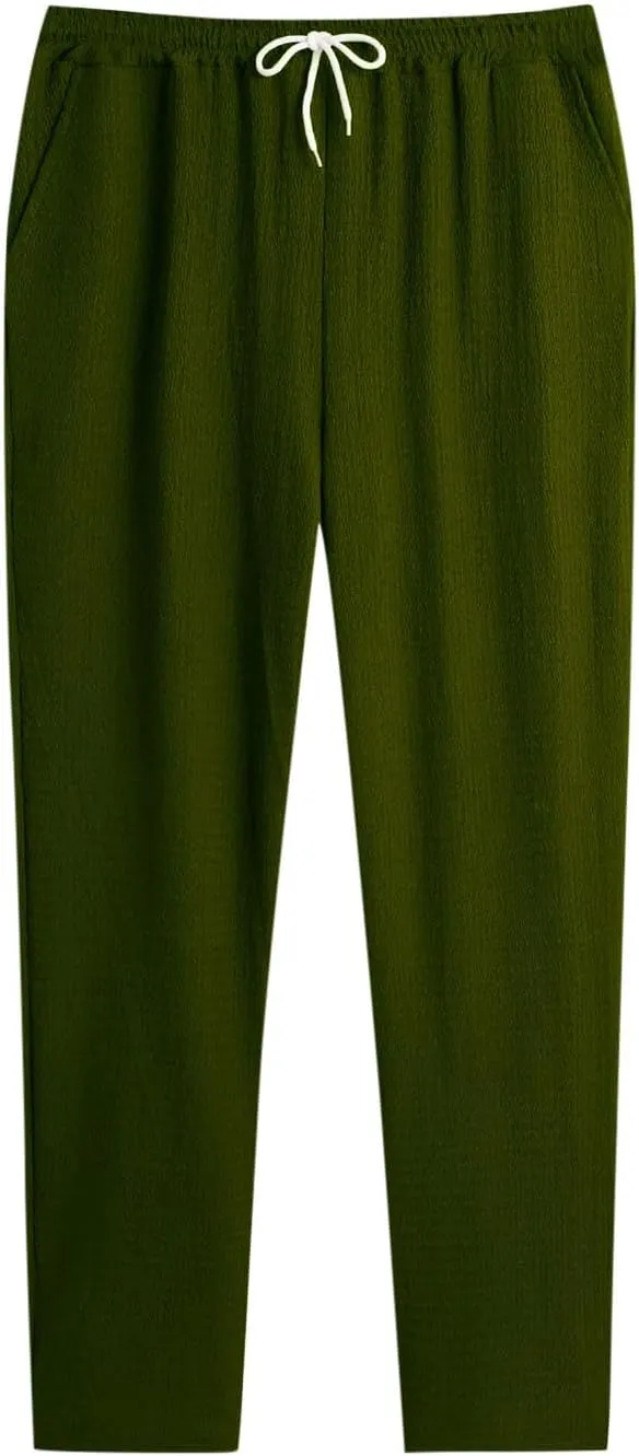 Men's Wide Leg Pants Lace up Elastic Waist Loose Comfy Sweatpant Plus Size Fashion Baggy Dressy Casual Trouser
