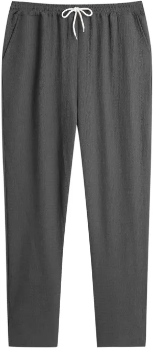 Men's Wide Leg Pants Lace up Elastic Waist Loose Comfy Sweatpant Plus Size Fashion Baggy Dressy Casual Trouser