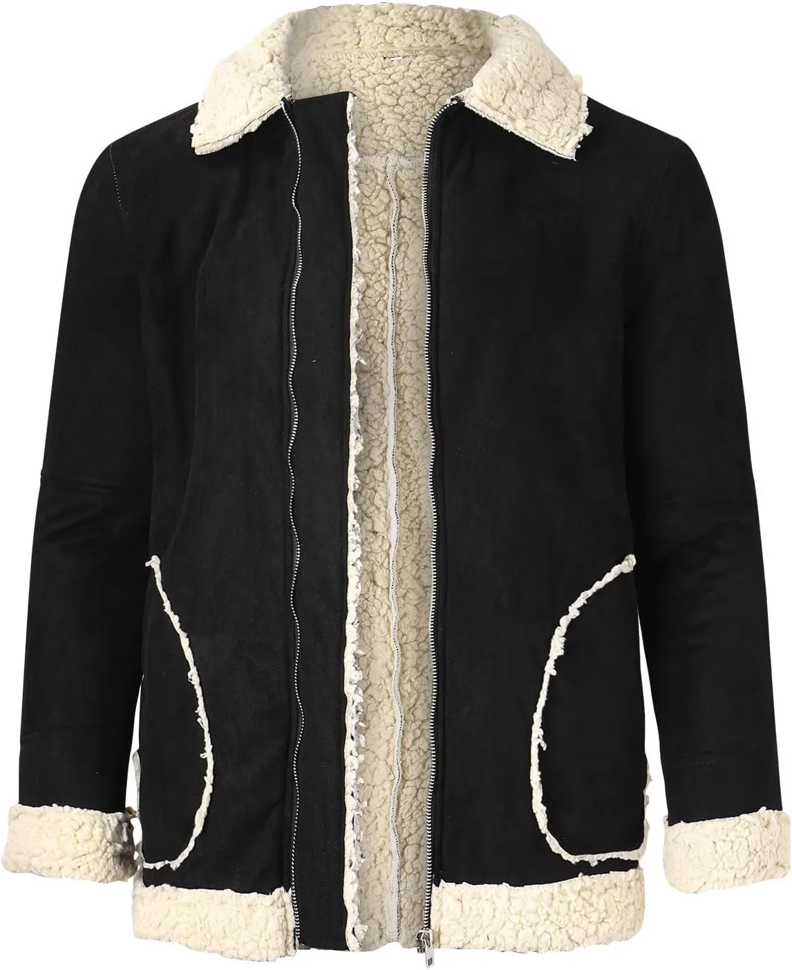 Mens Winter Coats, Mens Vintage Faux Leather Jacket Sherpa Lined Heavyweight Shearing Coat Plus Size Thicken Jacket