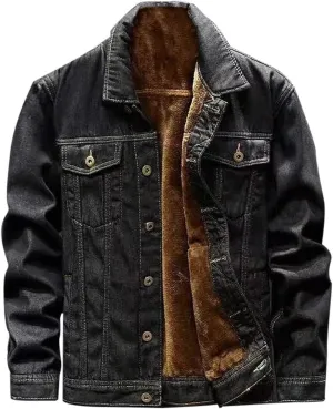 Mens Winter Jacket Sherpa Denim Trucker Jacket Thermal Fleece Lined Jean Hop Faux Fur Collar Jacket