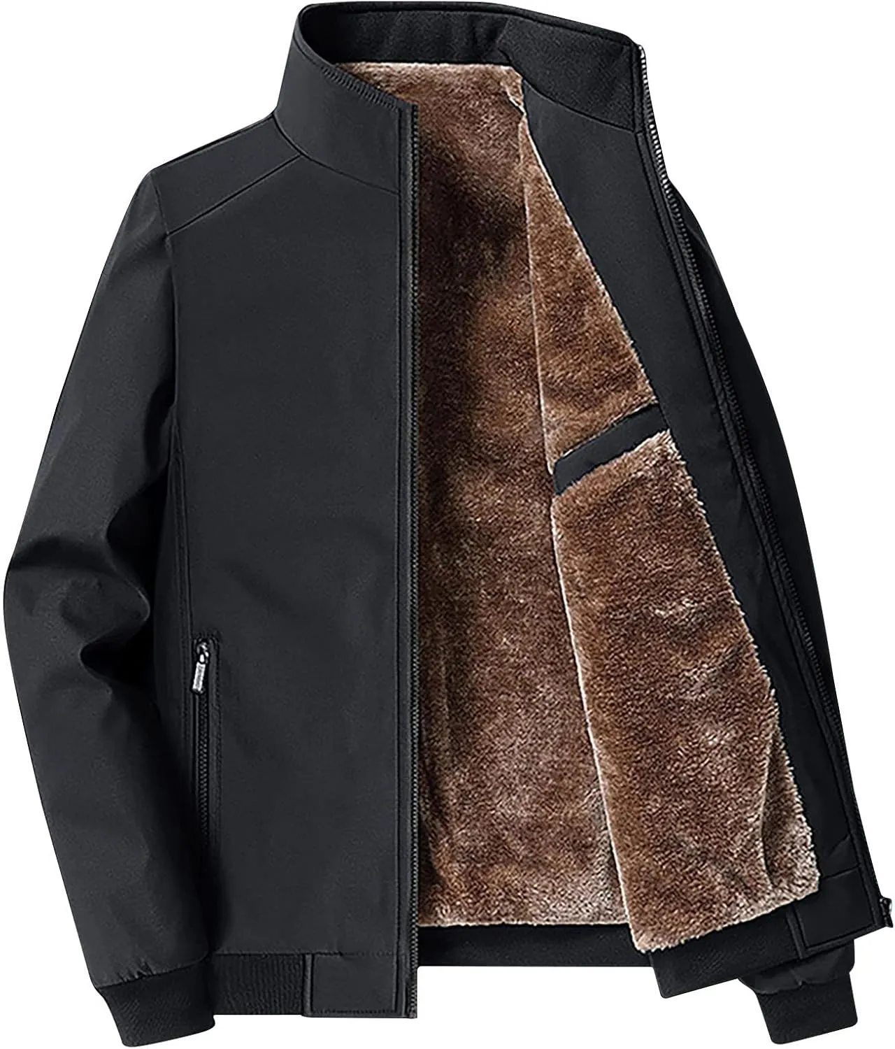 Mens Winter Outdoor Softshell Jacket Full Zip Stand Collar Chunky Coats Warm Fleece Lined Waterproof Hiking Work Jackets