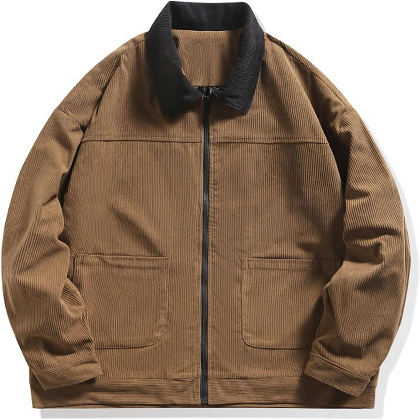 Mens Zip Up Western Corduroy Jackets Lightweight Collar Bomber Jacket Retro Distressed Long Sleeve Textured Shackets