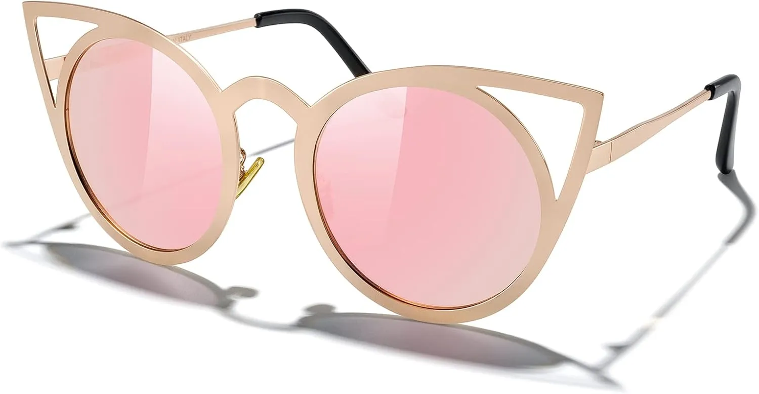 MERRY'S Cat Eye Sunglasses Round Metal Cut-Out Flash Mirror Lens Sun glasses S8064