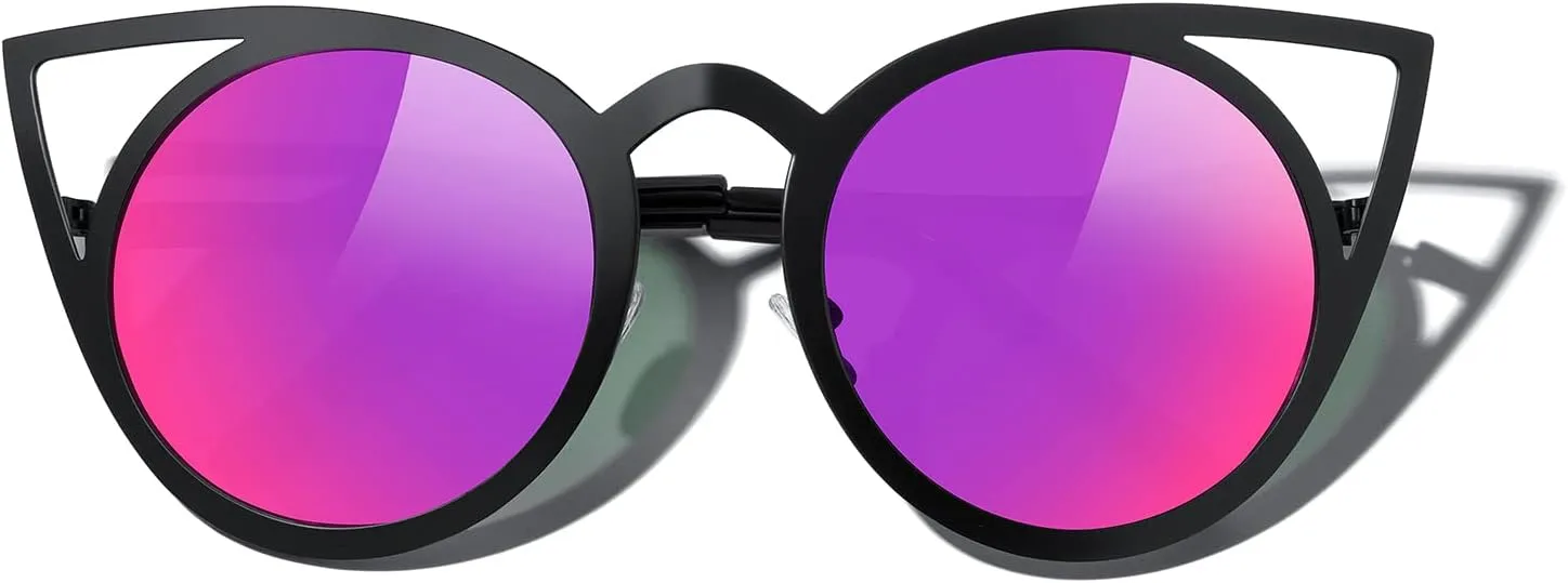 MERRY'S Cat Eye Sunglasses Round Metal Cut-Out Flash Mirror Lens Sun glasses S8064