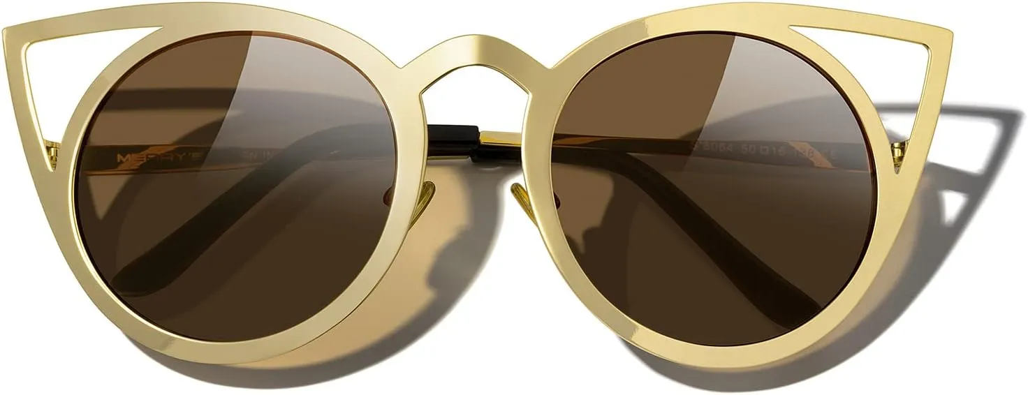 MERRY'S Cat Eye Sunglasses Round Metal Cut-Out Flash Mirror Lens Sun glasses S8064