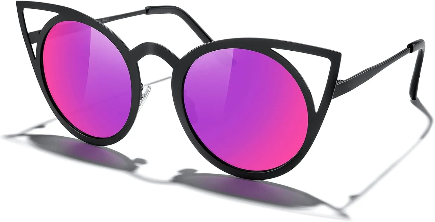 MERRY'S Cat Eye Sunglasses Round Metal Cut-Out Flash Mirror Lens Sun glasses S8064