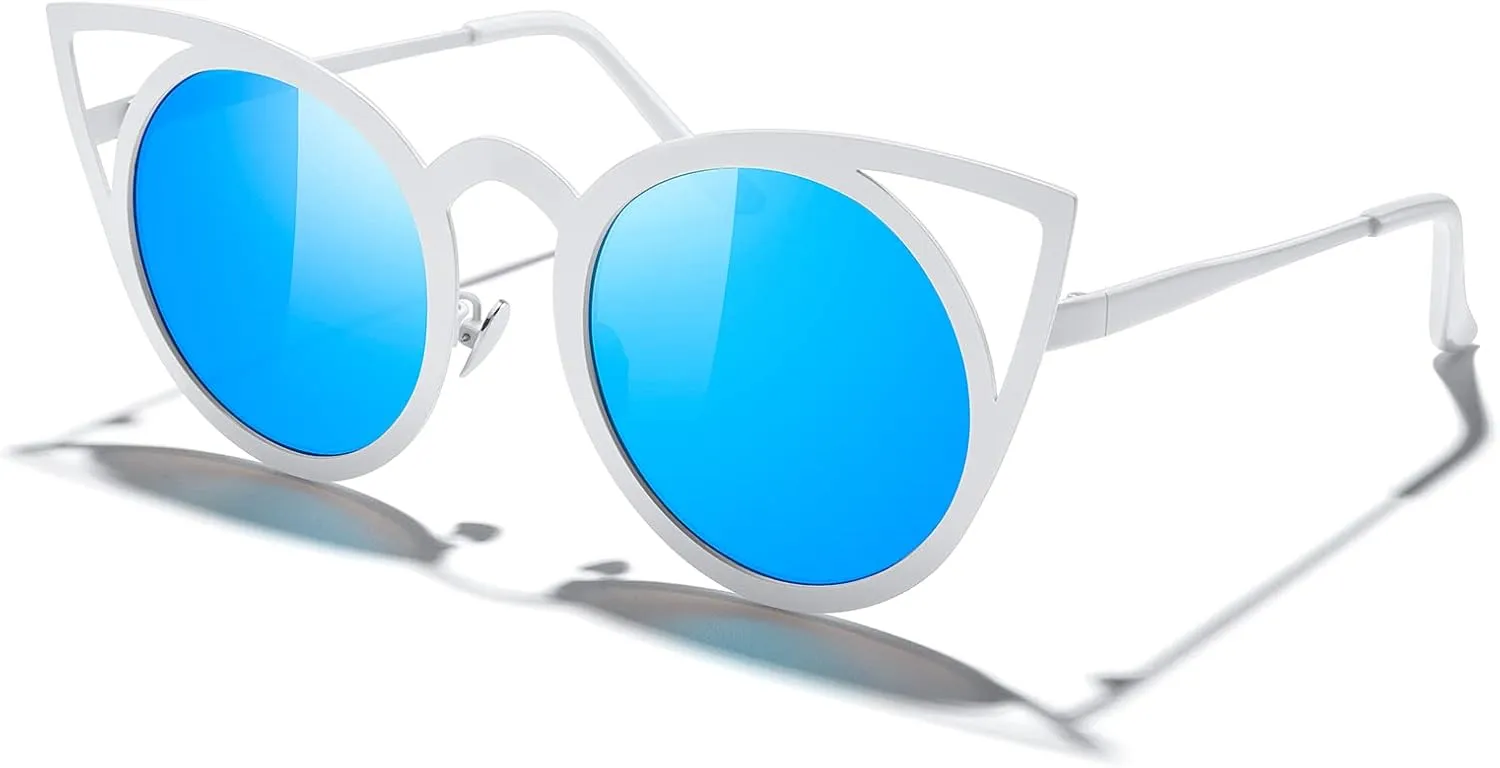 MERRY'S Cat Eye Sunglasses Round Metal Cut-Out Flash Mirror Lens Sun glasses S8064