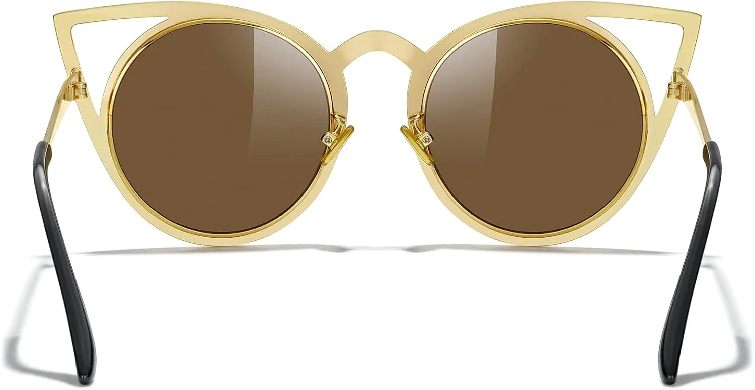 MERRY'S Cat Eye Sunglasses Round Metal Cut-Out Flash Mirror Lens Sun glasses S8064