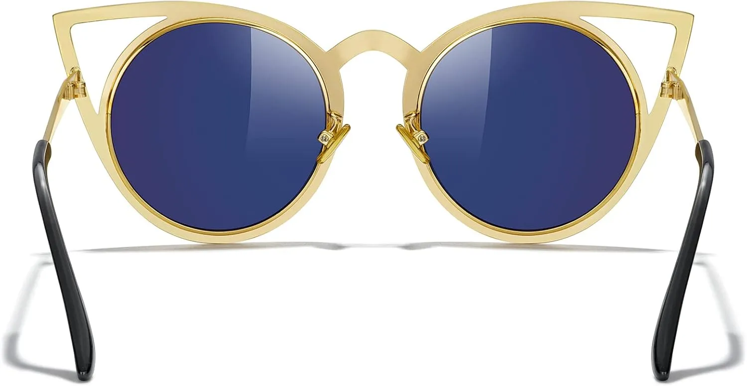 MERRY'S Cat Eye Sunglasses Round Metal Cut-Out Flash Mirror Lens Sun glasses S8064