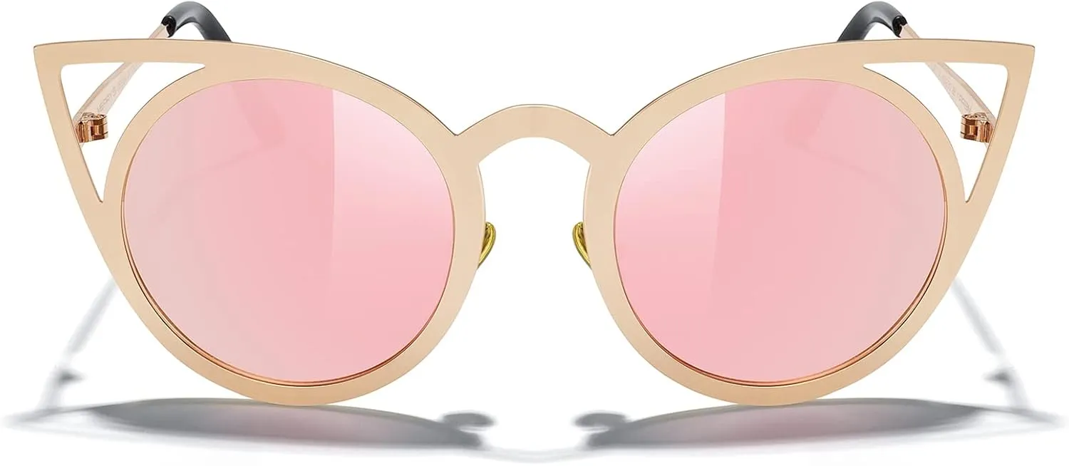 MERRY'S Cat Eye Sunglasses Round Metal Cut-Out Flash Mirror Lens Sun glasses S8064