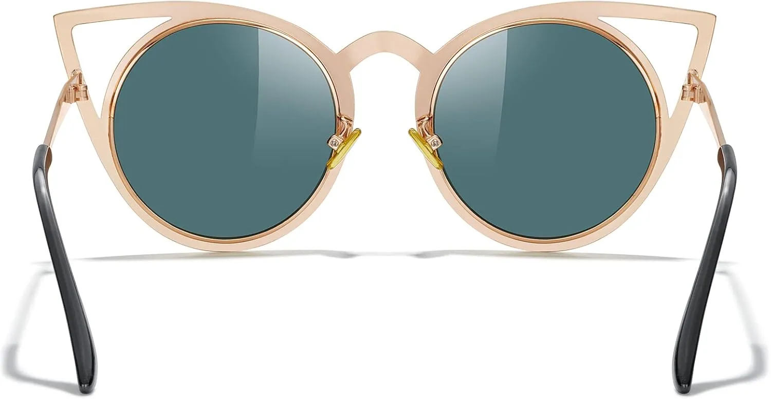 MERRY'S Cat Eye Sunglasses Round Metal Cut-Out Flash Mirror Lens Sun glasses S8064