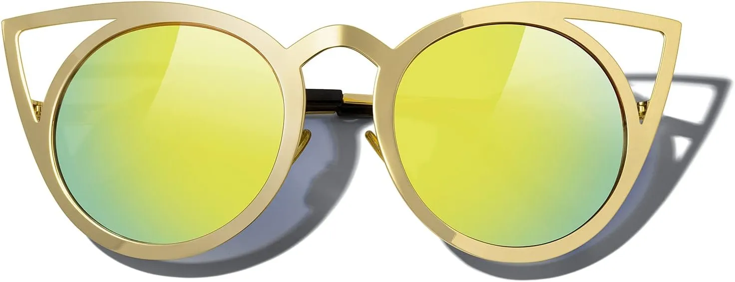 MERRY'S Cat Eye Sunglasses Round Metal Cut-Out Flash Mirror Lens Sun glasses S8064