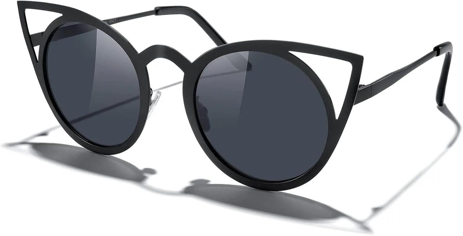 MERRY'S Cat Eye Sunglasses Round Metal Cut-Out Flash Mirror Lens Sun glasses S8064
