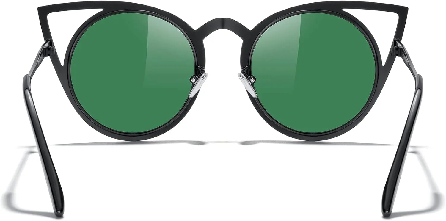 MERRY'S Cat Eye Sunglasses Round Metal Cut-Out Flash Mirror Lens Sun glasses S8064