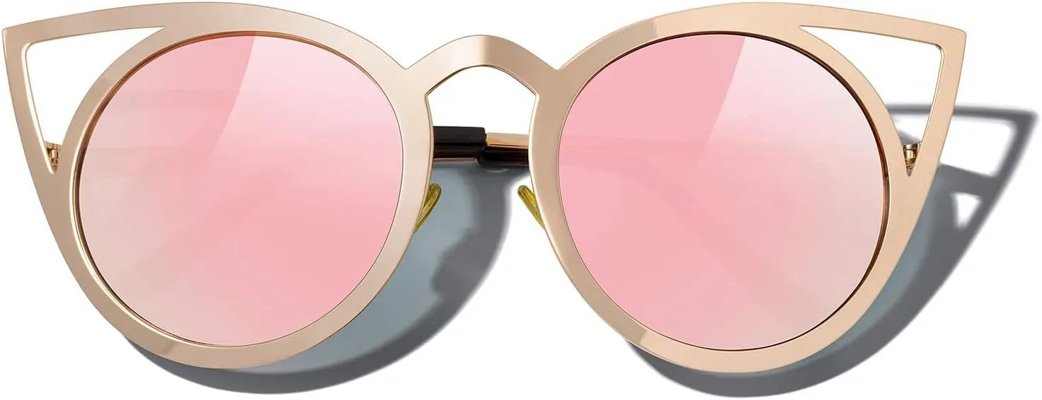 MERRY'S Cat Eye Sunglasses Round Metal Cut-Out Flash Mirror Lens Sun glasses S8064