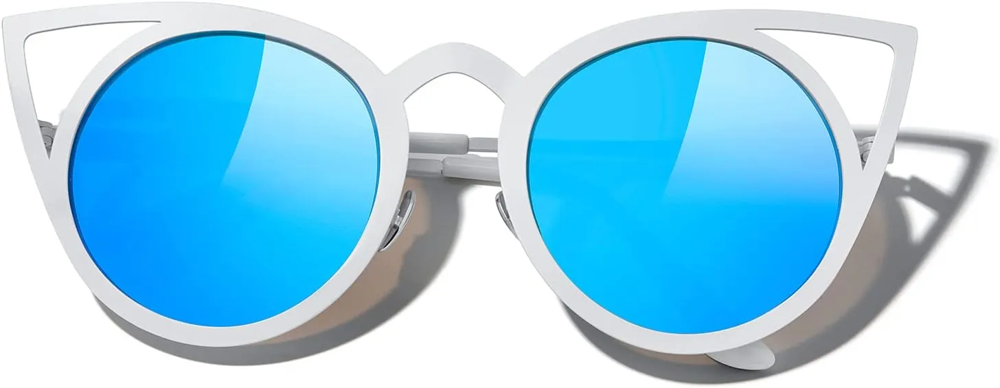 MERRY'S Cat Eye Sunglasses Round Metal Cut-Out Flash Mirror Lens Sun glasses S8064