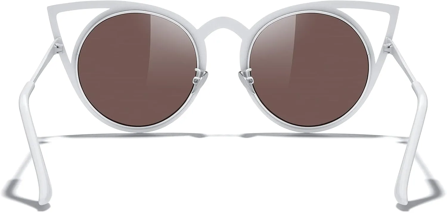 MERRY'S Cat Eye Sunglasses Round Metal Cut-Out Flash Mirror Lens Sun glasses S8064