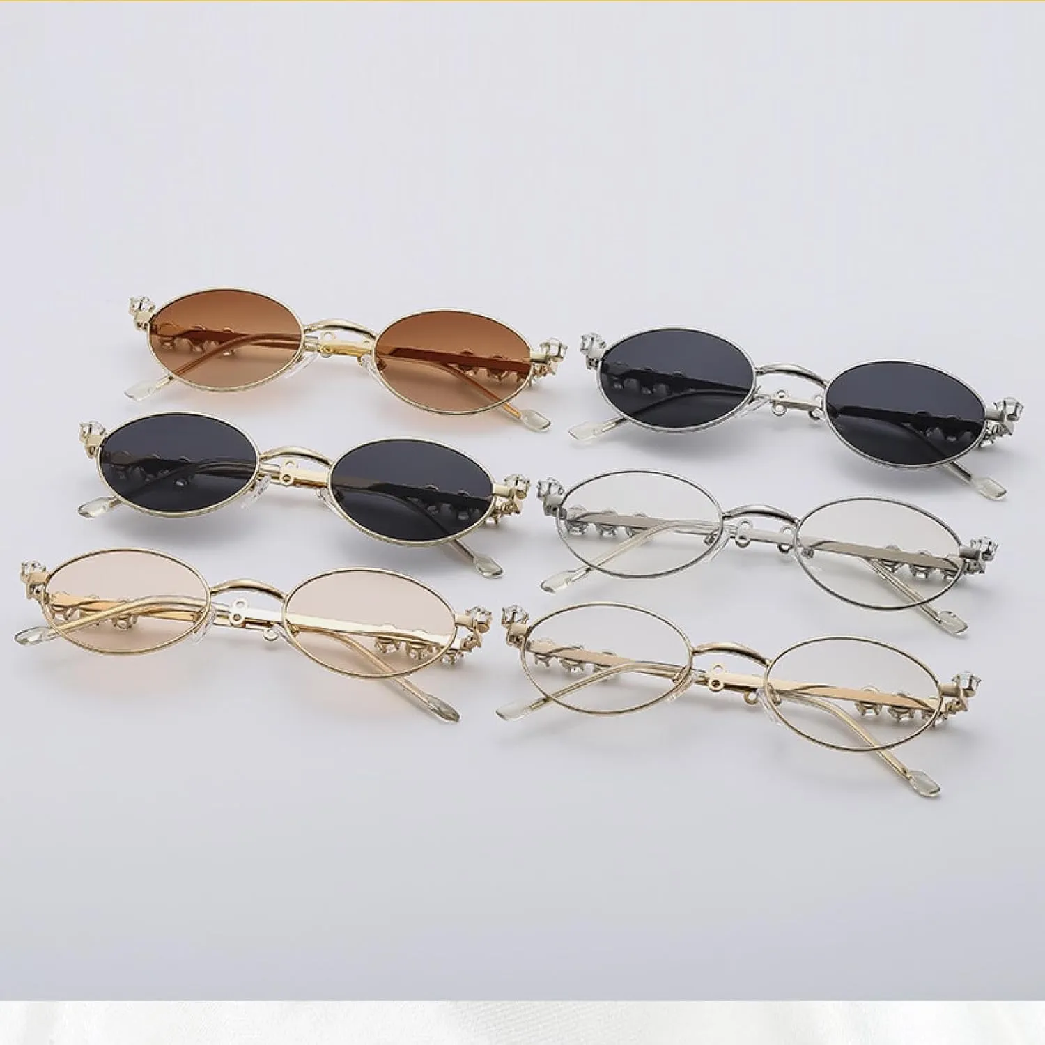 Metal Oval Diamond Sunglasses Women Men Fashion Luxury Travel Street Photography Sunglasses Uv400