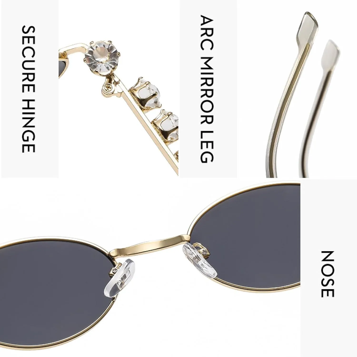 Metal Oval Diamond Sunglasses Women Men Fashion Luxury Travel Street Photography Sunglasses Uv400