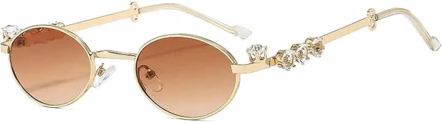 Metal Oval Diamond Sunglasses Women Men Fashion Luxury Travel Street Photography Sunglasses Uv400