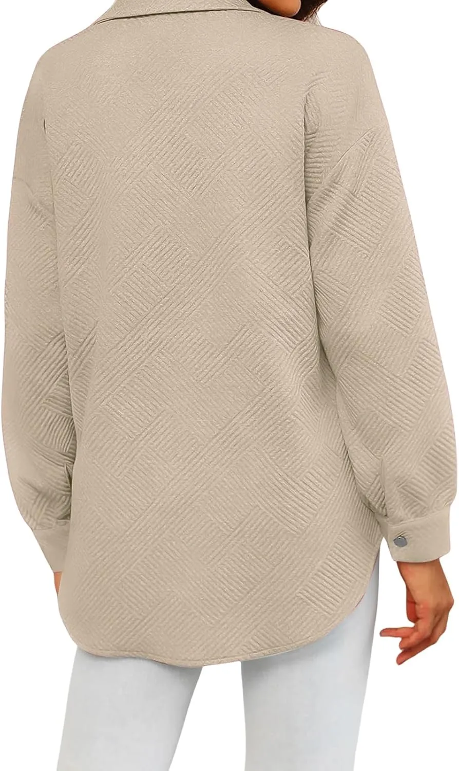 Mmoneyake Women's 2024 Button Down Shacket Jackets Collared Long Sleeve Shirt Textured Loose Casual Fashion Shirts Fall Coats