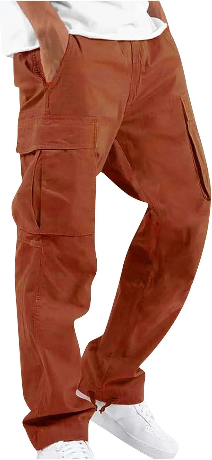 Outdoor Cargo Pants for Men Lightweight Relaxed Fit Tactical Pants Solid Camo Multi Pockets Classic Trousers