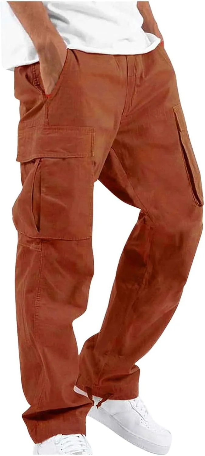 Outdoor Cargo Pants for Men Lightweight Relaxed Fit Tactical Pants Solid Camo Multi Pockets Classic Trousers