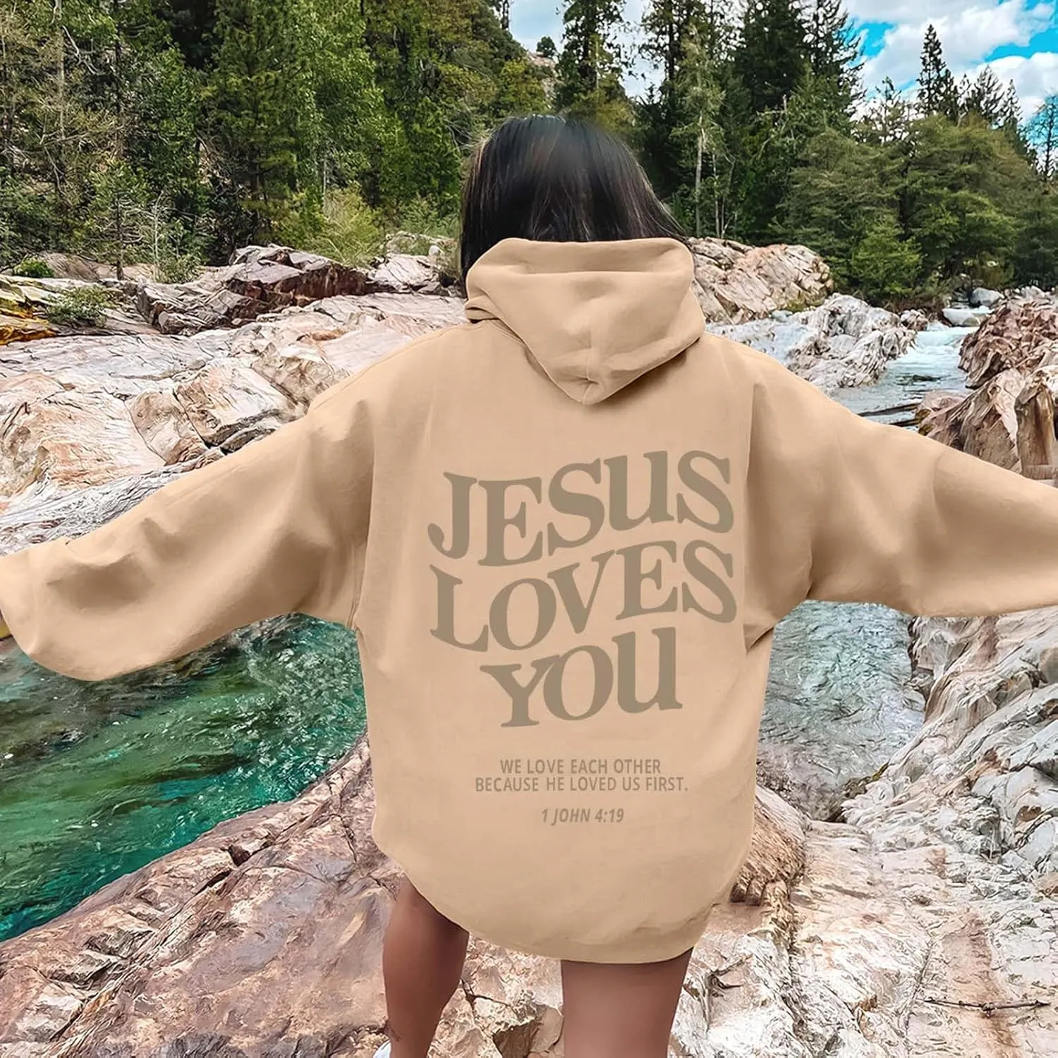 Oversized Hoodie for Women Thankful Grateful Blessed Letter Printede Hooded Hoodies Causal Sweatshirts with Pocket Pullover