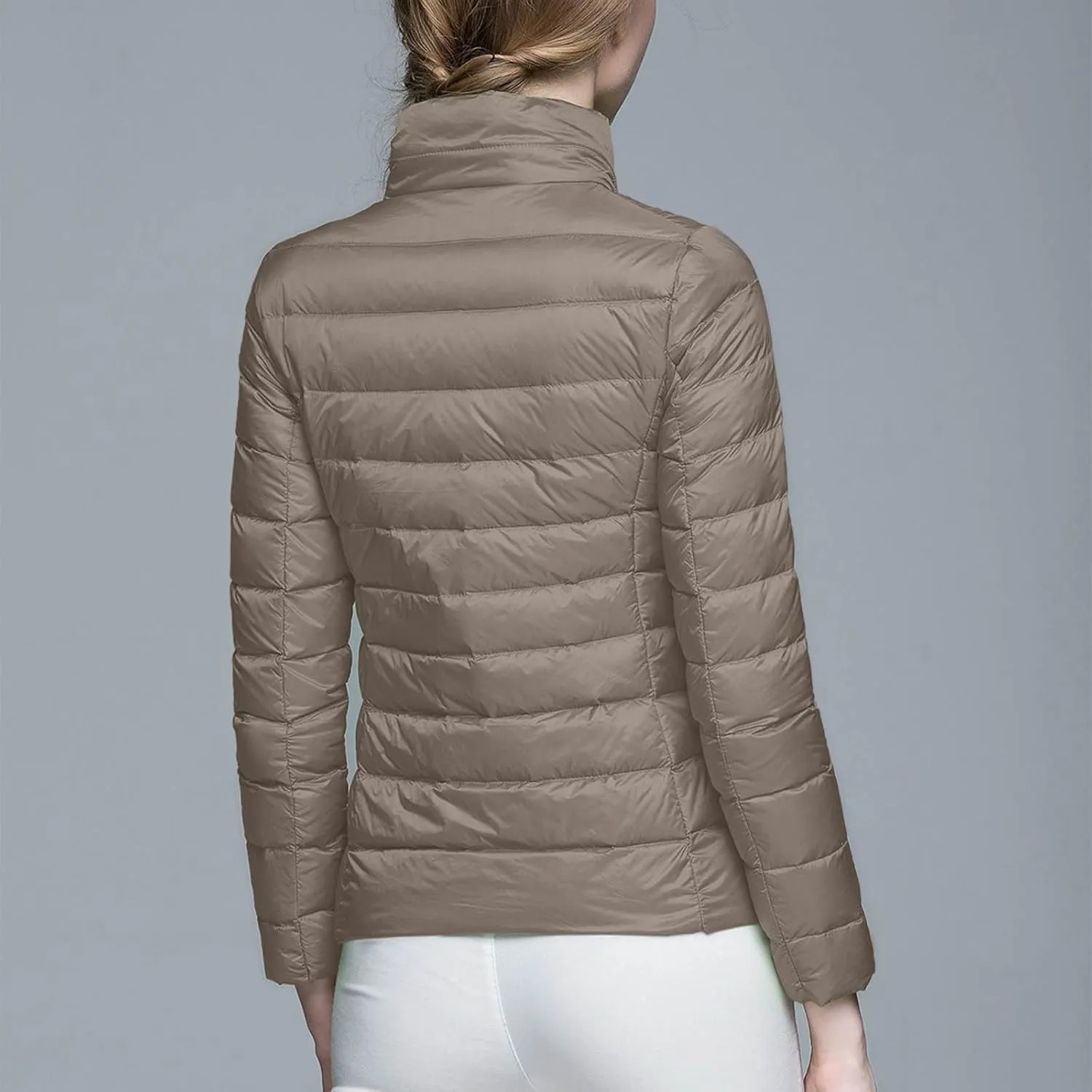 Packable Down Jackets for Women Lightweight Stand Collar Puffer Jackets Casual Full Zip Winter Warm Jackets Outwear