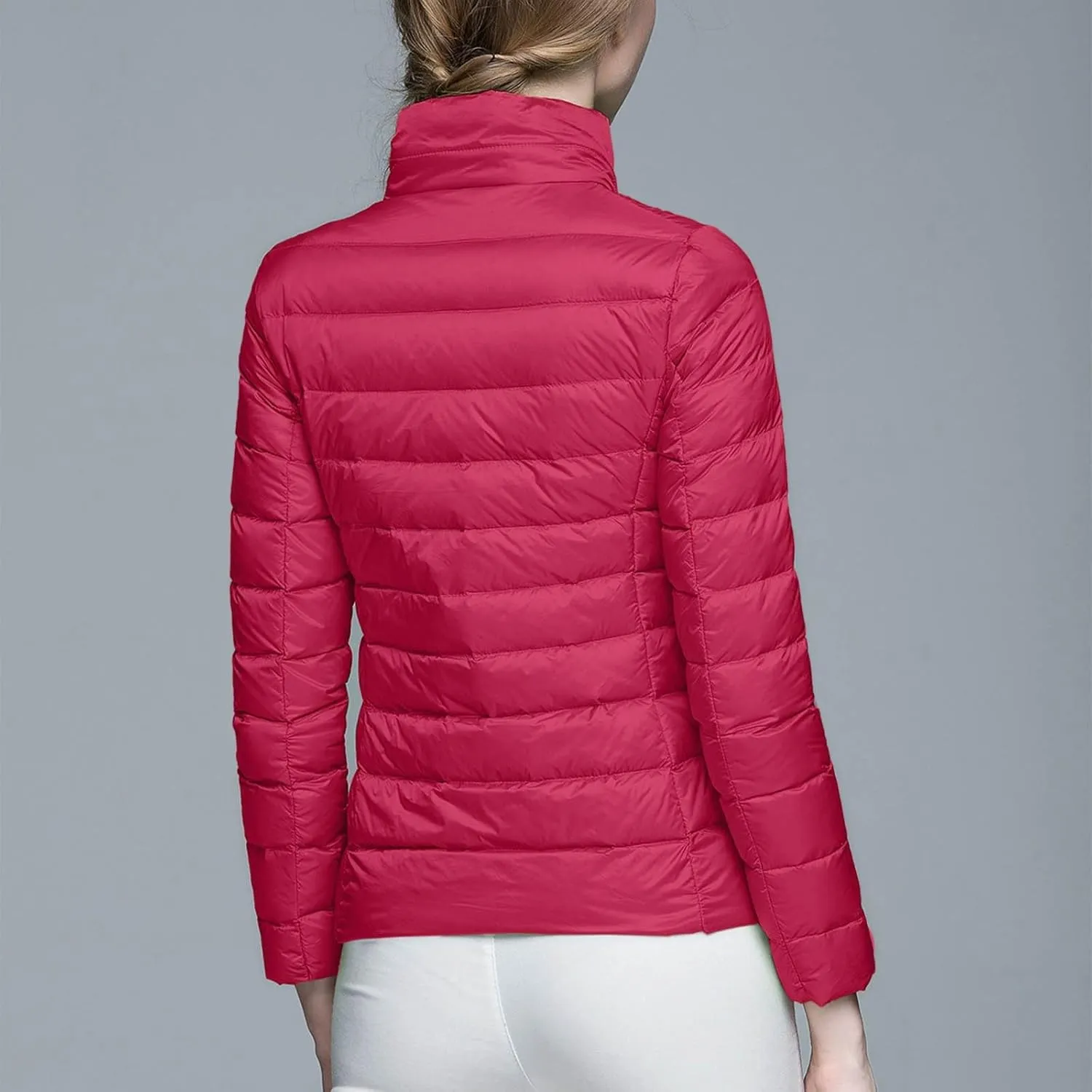 Packable Down Jackets for Women Lightweight Stand Collar Puffer Jackets Casual Full Zip Winter Warm Jackets Outwear