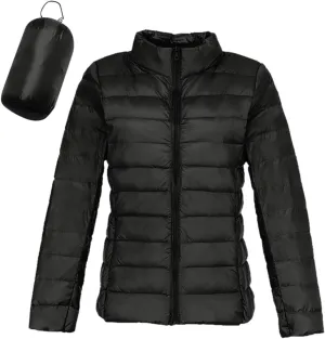 Packable Down Jackets for Women Lightweight Stand Collar Puffer Jackets Casual Full Zip Winter Warm Jackets Outwear
