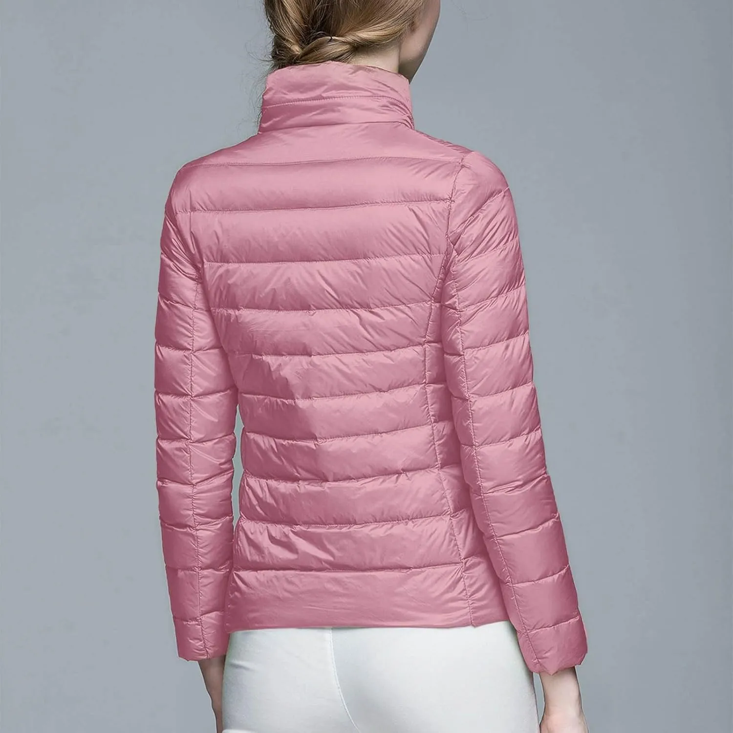 Packable Down Jackets for Women Lightweight Stand Collar Puffer Jackets Casual Full Zip Winter Warm Jackets Outwear