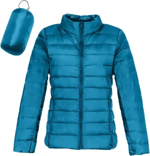Packable Down Jackets for Women Lightweight Stand Collar Puffer Jackets Casual Full Zip Winter Warm Jackets Outwear