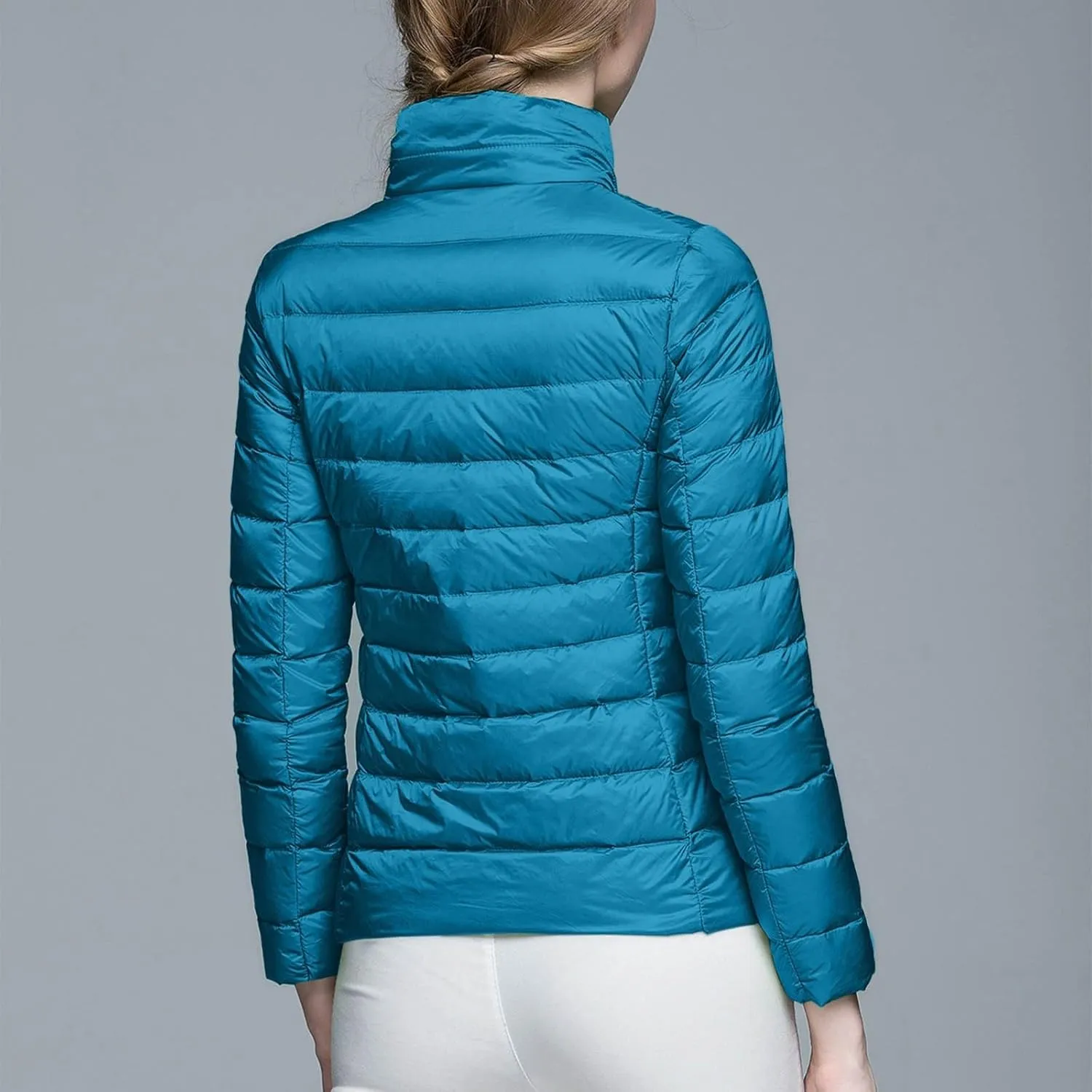 Packable Down Jackets for Women Lightweight Stand Collar Puffer Jackets Casual Full Zip Winter Warm Jackets Outwear