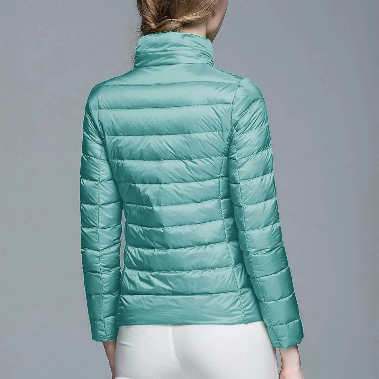 Packable Down Jackets for Women Lightweight Stand Collar Puffer Jackets Casual Full Zip Winter Warm Jackets Outwear